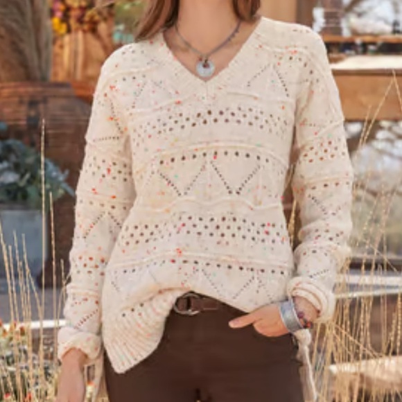 Sundance V-neck open knit speckled oversize sweater - Picture 1 of 11